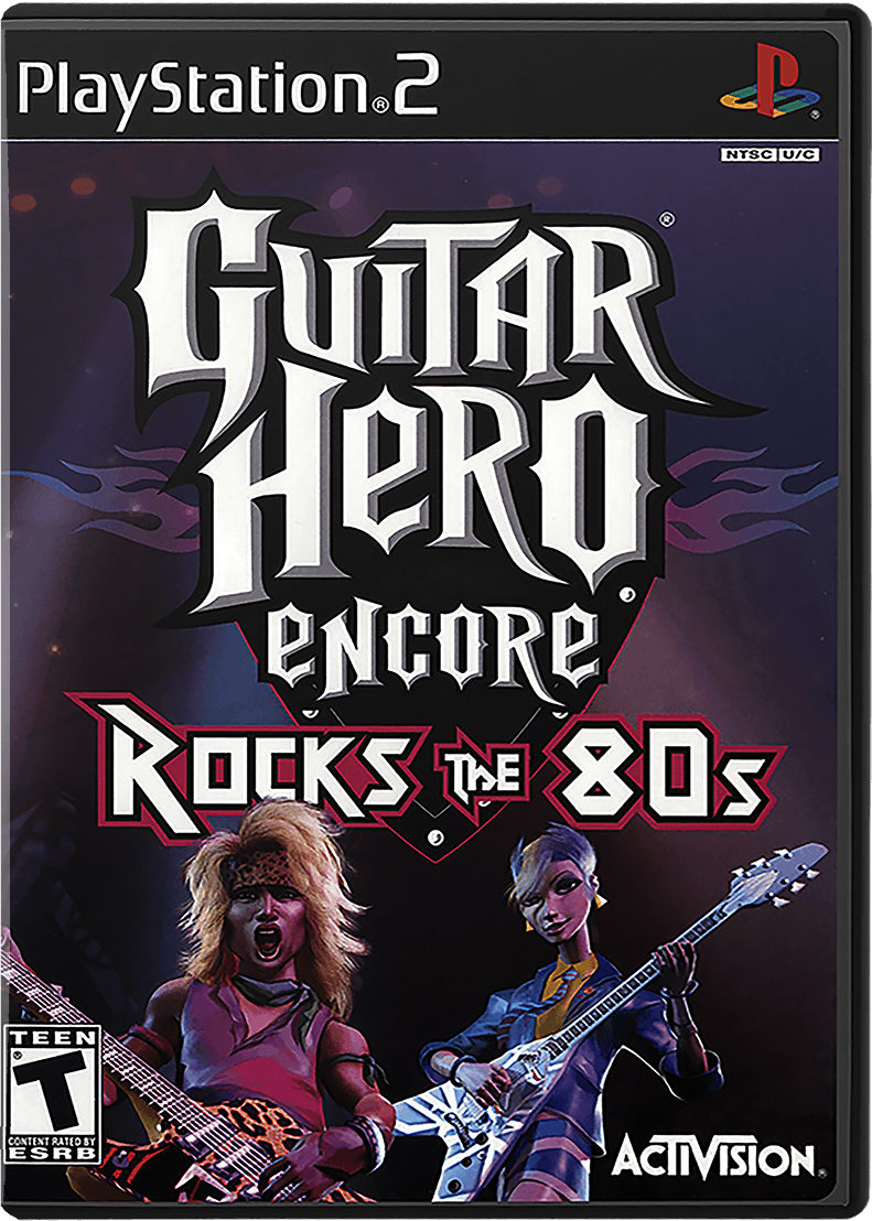 Guitar Hero Encore Rocks the 80's box art for Playstation 2